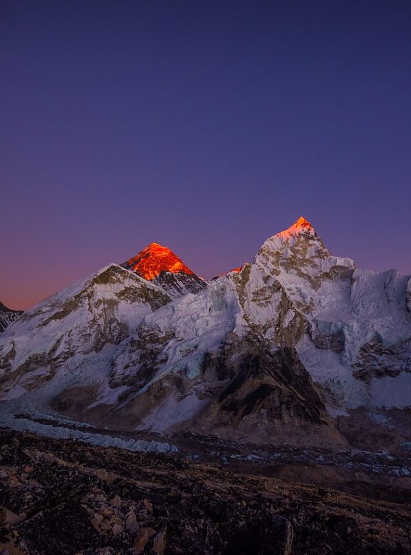 Everest at sunset, golden light on the summit
